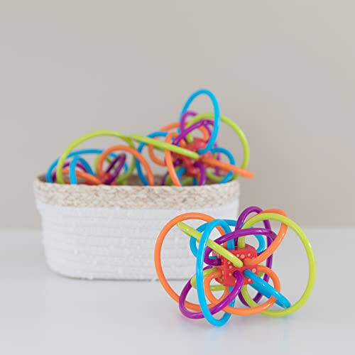 Manhattan Toy Winkel Rattle & Sensory Teether Toy, Blue/Green/Orange, 5 Inch x 4 Inch x 3.5 Inch - 6