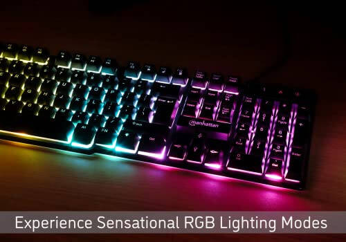 MANHATTAN Wired Membrane Gaming Keyboard – with Backlit RGB LED, USB-A Connection, Quiet Keystrokes, 12 Multimedia Function Keys - for Computer, PC, Desktop, Gamer – 3 Yr Mfg Warranty - 180603 - 3