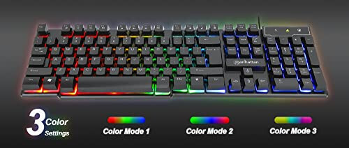 MANHATTAN Wired Membrane Gaming Keyboard – with Backlit RGB LED, USB-A Connection, Quiet Keystrokes, 12 Multimedia Function Keys - for Computer, PC, Desktop, Gamer – 3 Yr Mfg Warranty - 180603 - 4