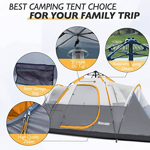 Mansader 6 Person Family Camping Tent,Waterproof Windproof with Top Rainfly,Easy Set Up,Pop Up Tent for Outdoor Camping Hiking Trave - 9