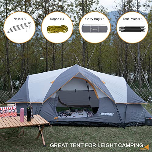 Mansader 6 Person Family Camping Tent,Waterproof Windproof with Top Rainfly,Easy Set Up,Pop Up Tent for Outdoor Camping Hiking Trave - 10
