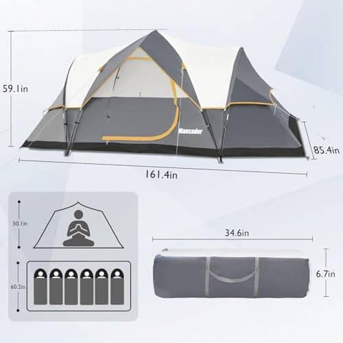Mansader 6 Person Family Camping Tent,Waterproof Windproof with Top Rainfly,Easy Set Up,Pop Up Tent for Outdoor Camping Hiking Trave - 4