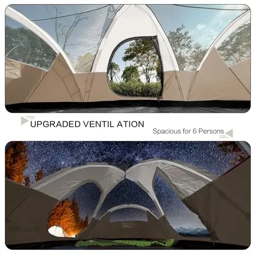 Mansader 6 Person Family Camping Tent,Waterproof Windproof with Top Rainfly,Easy Set Up,Pop Up Tent for Outdoor Camping Hiking Trave - 6