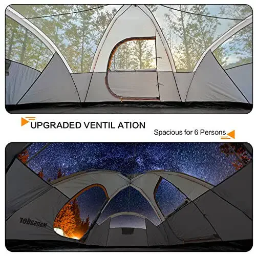 Mansader 6 Person Family Camping Tent, Waterproof Windproof with Top Rainfly, Easy Set Up, Pop Up Tent for Outdoor Camping Hiking Travel - 8