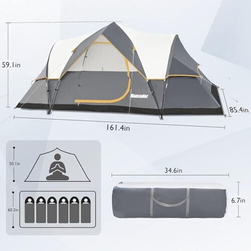 Mansader 6 Person Family Camping Tent, Waterproof Windproof with Top Rainfly, Easy Set Up, Pop Up Tent for Outdoor Camping Hiking Travel - 4