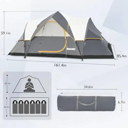 Mansader 6 Person Family Camping Tent, Waterproof Windproof with Top Rainfly, Easy Set Up, Pop Up Tent for Outdoor Camping Hiking Travel - 4