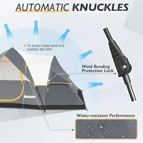 Mansader 6 Person Family Camping Tent, Waterproof Windproof with Top Rainfly, Easy Set Up, Pop Up Tent for Outdoor Camping Hiking Travel - 5