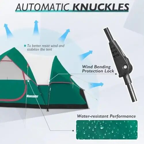 Mansader 6 Person Tent Family Camping, Instant Extended Pop Up Dome Tents with Water-Resistant Rainfly and Mesh Roofs & Door & Windows, Quick Setup, Blue - 3