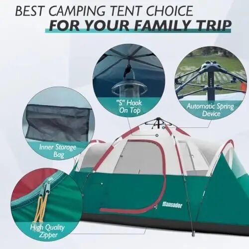 Mansader 6 Person Tent Family Camping, Instant Extended Pop Up Dome Tents with Water-Resistant Rainfly and Mesh Roofs & Door & Windows, Quick Setup, Blue - 4