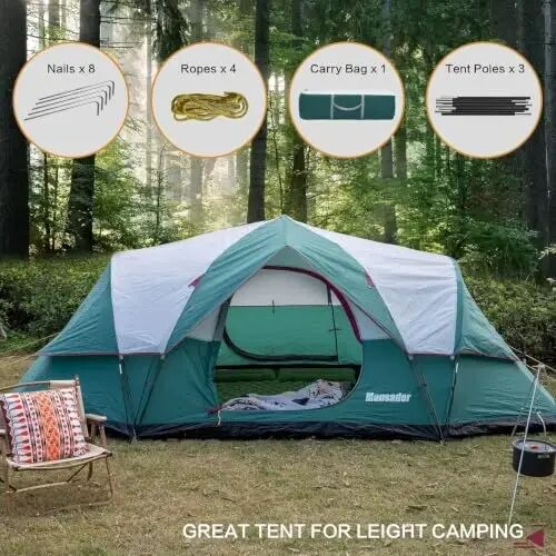 Mansader 6 Person Tent Family Camping, Instant Extended Pop Up Dome Tents with Water-Resistant Rainfly and Mesh Roofs & Door & Windows, Quick Setup, Blue - 6