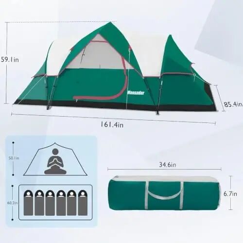 Mansader 6 Person Tent Family Camping, Instant Extended Pop Up Dome Tents with Water-Resistant Rainfly and Mesh Roofs & Door & Windows, Quick Setup, Blue - Mansader (1)