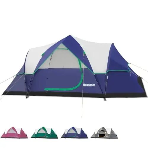 Mansader 6 Person Tent Family Camping, Instant Extended Pop Up Dome Tents with Water-Resistant Rainfly and Mesh Roofs & Door & Windows, Quick Setup, Blue - Mansader