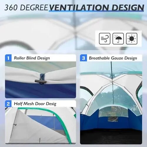 Mansader 6 Person Tent Family Camping, Instant Extended Pop Up Dome Tents with Water-Resistant Rainfly and Mesh Roofs & Door & Windows, Quick Setup, Blue - 4