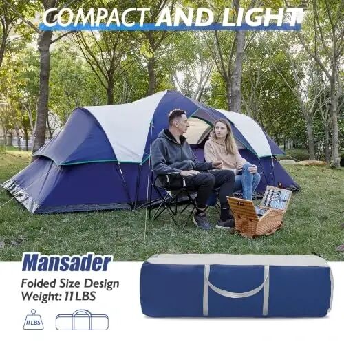 Mansader 6 Person Tent Family Camping, Instant Extended Pop Up Dome Tents with Water-Resistant Rainfly and Mesh Roofs & Door & Windows, Quick Setup, Blue - Mansader (1)