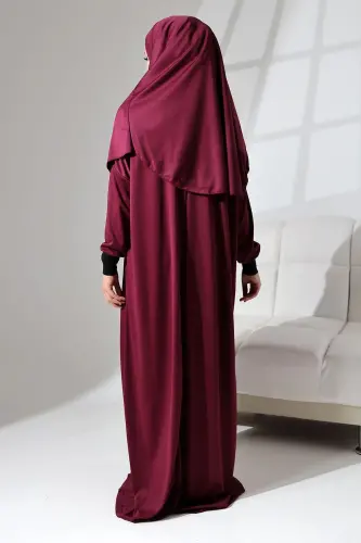 Manşeti Sandy Kendinden Şallı Pratik Kullanımlı Namaz Kıyafeti-Bordo - 8