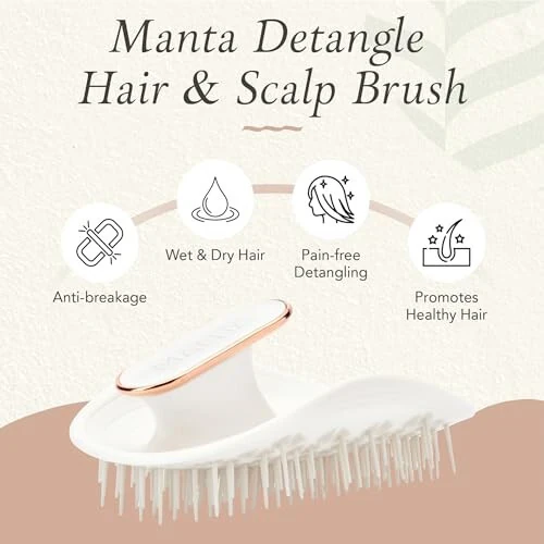 Manta Anti Breakage Hair Brush, Hair Massager Scalp Brush for Wet & Dry Hair, Gentle Hair Brush for all Hair Types, Hair Extensions - Detangling Hair Brushes for Women Men, Curly Hair Brush, White - MANTA (1)