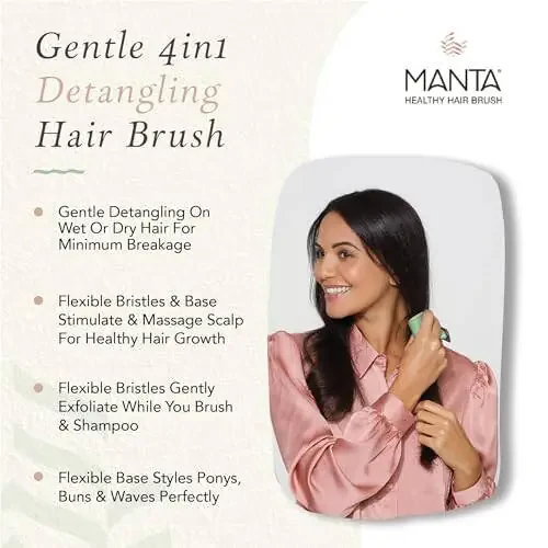 Manta Anti Breakage Hair Brush, Hair Massager Scalp Brush for Wet & Dry Hair, Gentle Hair Brush for all Hair Types, Hair Extensions - Detangling Hair Brushes for Women Men, Curly Hair Brush, White - 5