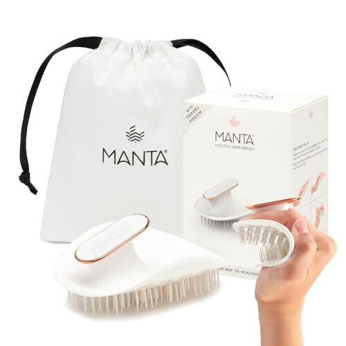 Manta Anti Breakage Hair Brush, Hair Massager Scalp Brush for Wet & Dry Hair, Gentle Hair Brush for all Hair Types, Hair Extensions - Detangling Hair Brushes for Women Men, Curly Hair Brush, White - MANTA