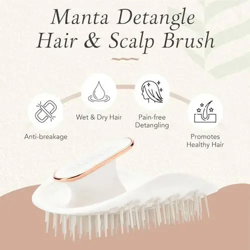 Manta Original Anti-Breakage Hairbrush – Gentle Detangling Brush for Wet & Dry Hair, Flexible Hairbrush for All Types, Healthy Hair Care for Women & Men, White - 2