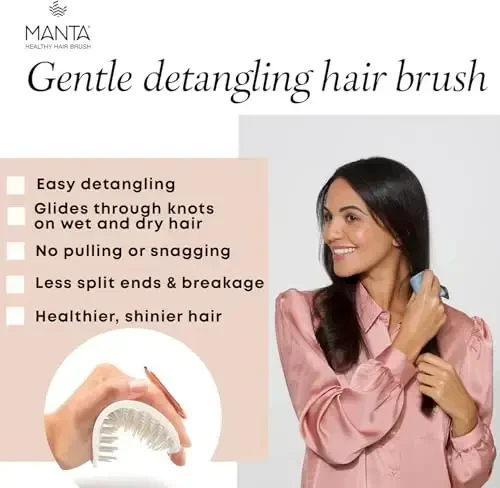 Manta Mirror Anti Breakage Hair Brush, Wet & Dry Hair Massager Scalp Brush for Gentle Hairbrush for Damaged Hair and All Hair Types - Detangling Brushes for Women Men, Curly Hair Brush, Blue - 2