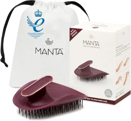 Manta Original Anti-Breakage Hairbrush – Gentle Detangling Brush for Wet & Dry Hair, Flexible Hairbrush for All Types, Healthy Hair Care for Women & Men, Burgundy 