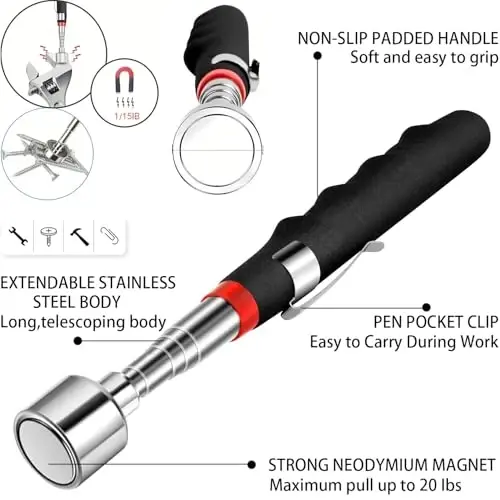 Magnetic Pickup Tool and Grabber Set, 35-inch Flexible Claw, 30-inch Telescoping Magnet with 20lb Pull Force - 3