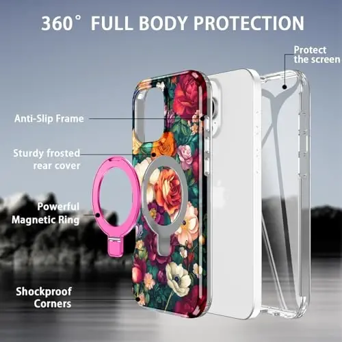 Casehas for iPhone 16 Pro Max Case with Magnetic Invisible Stand [Compatible with MagSafe] Built-in Screen Protector Military Drop Protection Shockproof Slim Translucent Case Cover, Rose - CASEHAS (1)