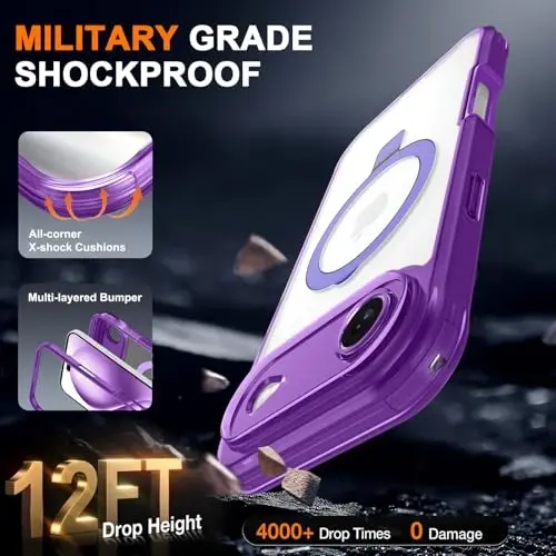 Casehas for iPhone Air Case with Magnetic Invisible Stand [Compatible with MagSafe] Military Drop Protection Shockproof Slim Translucent Skin-Touch iPhone 17 Air Case Cover Violet - 4