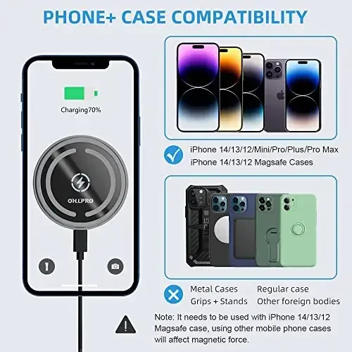 Magnetic Wireless Car Charger Compatible with MagSafe Car Charger Mount, 360° Adjustable Auto Alignment Air Vent Mount for iPhone 13/13 Pro/13 Pro Max/13 Mini/iPhone 12/12 Pro/12 Pro Max,(Silver) - OHLPRO (1)