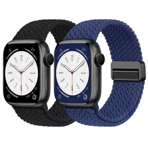 Magnetic Braided Solo Loop Compatible with Apple Watch Band 40mm 41mm 38mm 45mm 44mm 42mm 46mm 49mm Women Men, Stretchy Elastic Wristband Strap for iWatch SE SE 2 Series 10 9 8 7 6 5 4 3 Ultra Ultra 2 - MAGNETIC