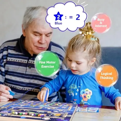 Magnetic Color and Number Maze - Montessori Toys for 3+ Year Old - Wooden Color Matching Learning Counting Puzzle Board -Toddler Activities Fine Motor Skills Toys for Boys Girls 3 4 5 Years Old - 3