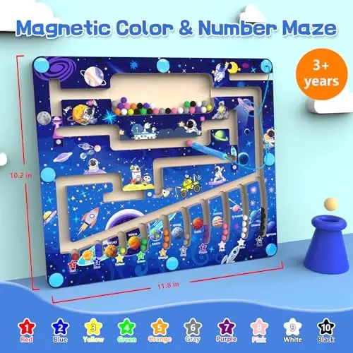 Magnetic Color and Number Maze - Montessori Toys for 3+ Year Old - Wooden Color Matching Learning Counting Puzzle Board -Toddler Activities Fine Motor Skills Toys for Boys Girls 3 4 5 Years Old - 4