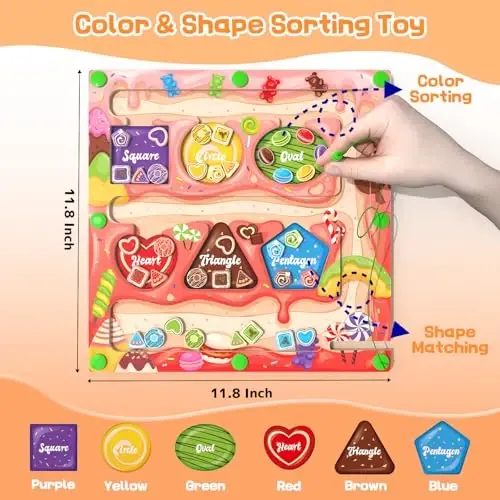 Magnetic Color & Shape Maze - Montessori Toys for 3 Years Old Girl Boy, Color and Shape Sorting Toy, Magnetic Activity Puzzle Board for Kids, Fine Motor Skill Game - 2