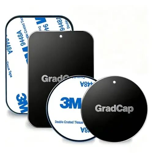 GradCap Magnetic Phone Mount Metal Plates, 4 Packs Ultra Thin Metal Discs | Black Universal 2 Rectangle 1.75