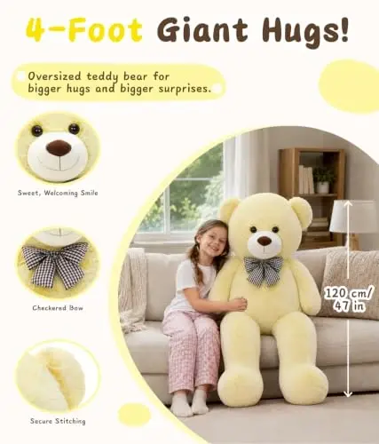 MaoGoLan 47 Inch Giant Teddy Bear, Classic Soft Plush Gift | A sweet teddy bear stuffed animal gift for girlfriends, kids, birthdays, Valentine’s Day, Christmas, and anniversaries - MAOGOLAN (1)