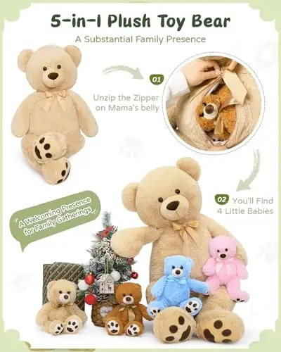 MaoGoLan 5Pcs Big Teddy Bear Plush with 4 Babies,41