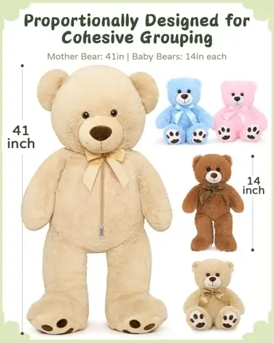 MaoGoLan 5Pcs Big Teddy Bear Plush with 4 Babies,41