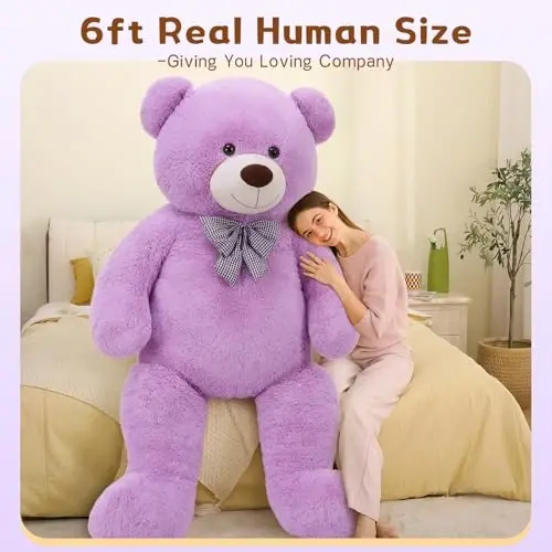 MaoGoLan Big Teddy Bear 6 Feet,Life Size Huge Teddy Bear Plush Stuffed Animal,Adorable and Soft Purple Teddy Bear Gift for Christmas,Valentines,Birthday,or Long Distance - 2