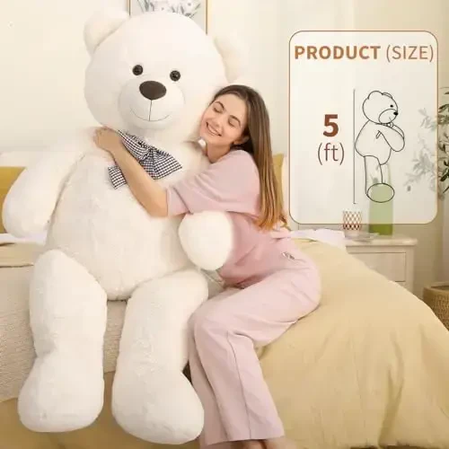 MaoGoLan Giant White Teddy Bear Stuffed Animal 5 Feet,Soft Cuddly Smiling Face Big Teddy Bear Plush Gift for Boyfriend Girlfriend - 3