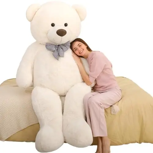 MaoGoLan Giant White Teddy Bear Stuffed Animal 5 Feet,Soft Cuddly Smiling Face Big Teddy Bear Plush Gift for Boyfriend Girlfriend - 1