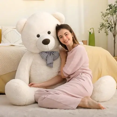 MaoGoLan Giant White Teddy Bear Stuffed Animal 5 Feet,Soft Cuddly Smiling Face Big Teddy Bear Plush Gift for Boyfriend Girlfriend - 2