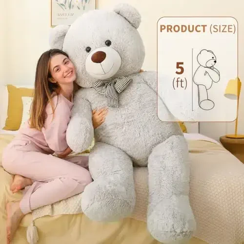MaoGoLan Giant Teddy Bear Plush 5 Feet, Life Size Large Stuffed Animal 5 Feet,Soft and Fluffy Big Teddy Bear Gift for Baby Shower,Christmas,Valentines,Gray - 2