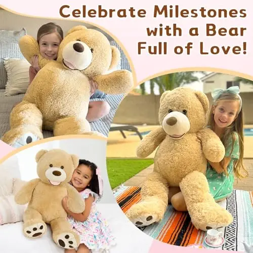 MaoGoLan Giant Teddy Bear Plush,39 inches Big Teddy Bear Stuffed Animal,Adorable Smiling Large Bear,Express Your Love Gift for Kids,Girlfriend,Baby Shower,Valentines Day,Christmas,Long Distance - 5