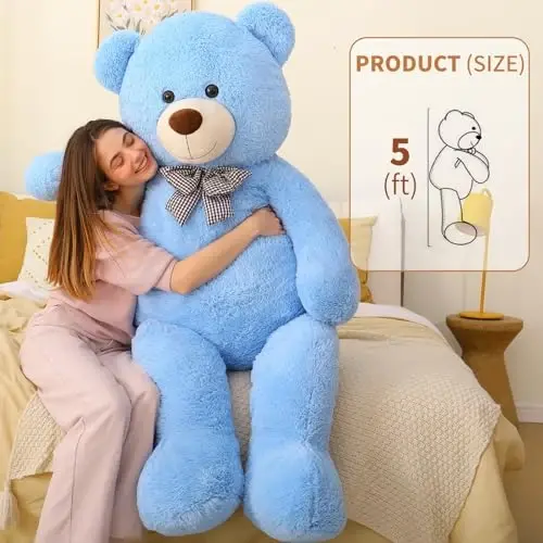 MaoGoLan Giant Plush Teddy Bear, Life Size Large Stuffed Animal, 5 Feet, Soft and Fluffy Big Teddy Bear Gift for Baby Shower, Christmas, Valentine's Day, Blue - 3