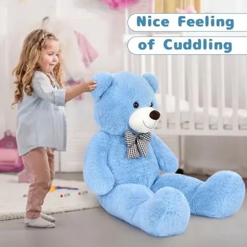 MaoGoLan Giant Teddy Bear Plush Toy - Ultra Soft & Cute Large Stuffed Animal 39 inches, Perfect for Baby Showers, Birthdays, Valentine’s Day Gifts (Kids, Couples, Family),Blue - 2