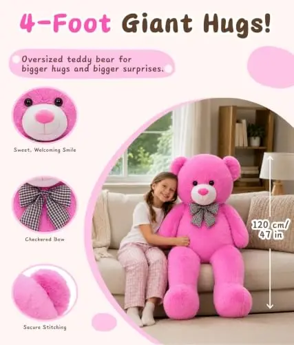 MaoGoLan Giant Teddy Bear 4 Feet,Adorable and Cuddly Big Bear Stuffed Animal 47