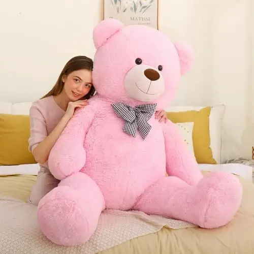 MaoGoLan Giant Pink Teddy Bear Stuffed Animal 5 Feet,Soft Cuddly Smiling Face Big Teddy Bear Plush Gift for Boyfriend Girlfriend - 6