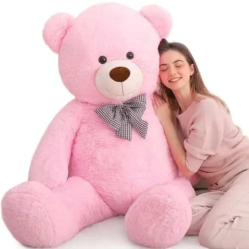MaoGoLan Giant Pink Teddy Bear Stuffed Animal 5 Feet,Soft Cuddly Smiling Face Big Teddy Bear Plush Gift for Boyfriend Girlfriend - 1