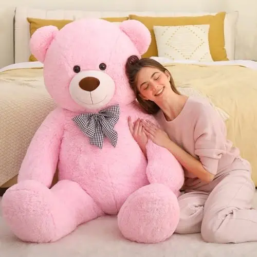 MaoGoLan Giant Pink Teddy Bear Stuffed Animal 5 Feet,Soft Cuddly Smiling Face Big Teddy Bear Plush Gift for Boyfriend Girlfriend - 5