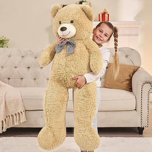 MaoGoLan Giant Big Teddy Bear 4 Feet 47 inch Life Size Tan Plush Bear Brown Stuffed Animal for Children Boyfriend - 5